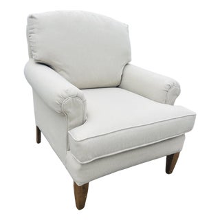 Vintage Pearson Club Chair – English Roll Arm Lounge Chair, Ivory Upholstery, Tapered Wood Legs, High-End Designer Seating For Sale