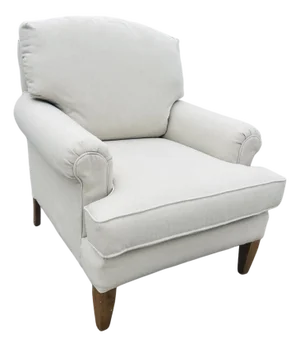 Vintage Pearson Club Chair – English Roll Arm Lounge Chair, Ivory Upholstery, Tapered Wood Legs, High-End Designer Seating