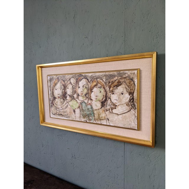 Mid-Century Modern Swedish "The Children" Vintage Figurative Framed Oil Painting For Sale - Image 9 of 11