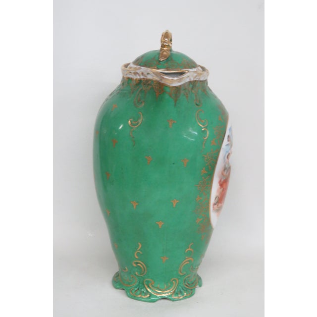 Green Victoria Austria Ewer Green Gold Gilded Cameo Cherub Pitcher With Lid 4721b For Sale - Image 8 of 17