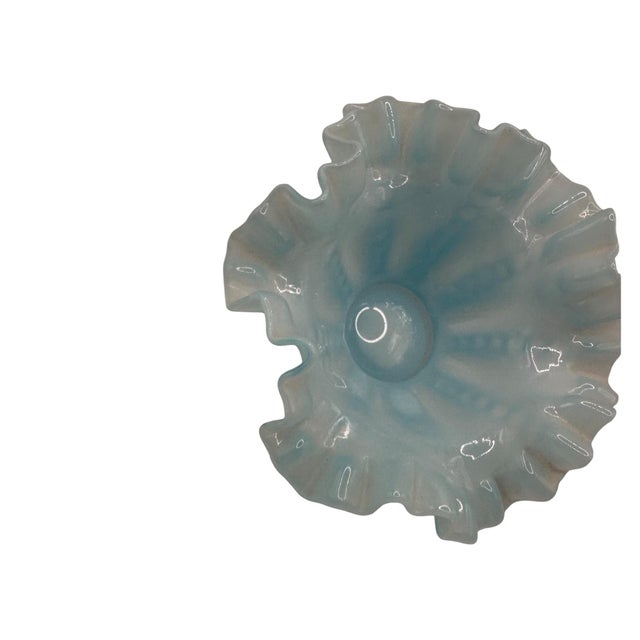Vintage Blue Opalescent Glass Ruffled Bowl by Fenton For Sale - Image 9 of 12