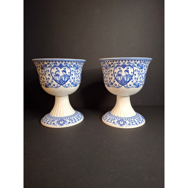 Spode Pair Spode Judaica Kiddush Cups Matching Set Hebrew Wedding Gift I Am My Beloveds For Sale - Image 4 of 10