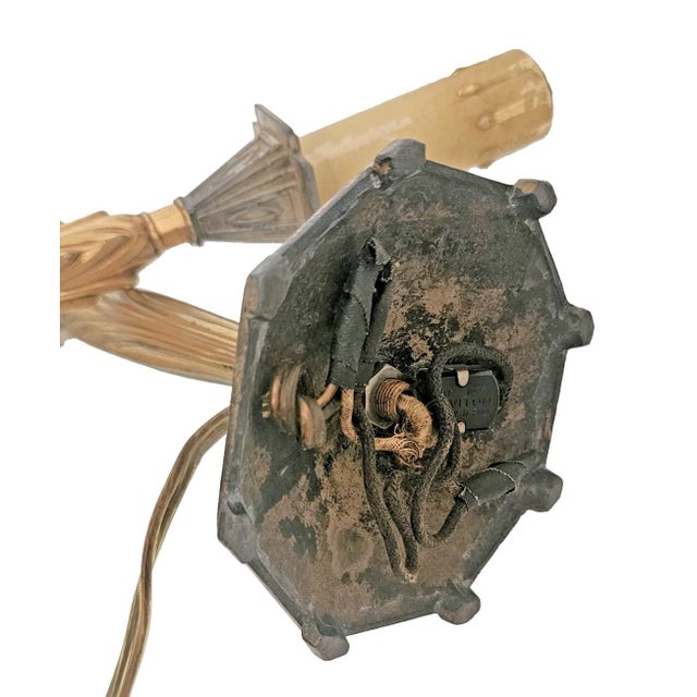 Share Pair of 1920s Art Deco Bronze Candle Lamps Skyscraper Base, Nickel & Gold Plated For Sale - Image 17 of 18