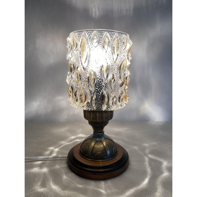 Amber Pressed Glass Table Lamp with Wooden Base, 1970s For Sale - Image 10 of 13