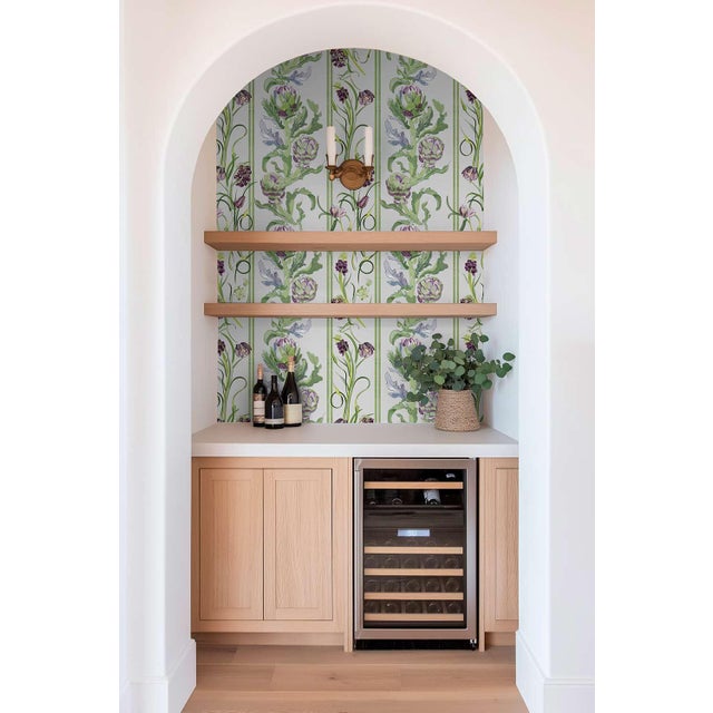 This custom wallpaper design is a fresh take on classic botanical stripes. Our artichoke-inspired watercolor botanical...