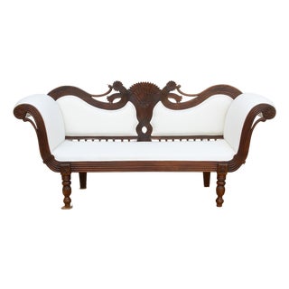 Rare Malabar Hand-Carved Upholstered Settee For Sale