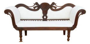 Rare Malabar Hand-Carved Upholstered Settee