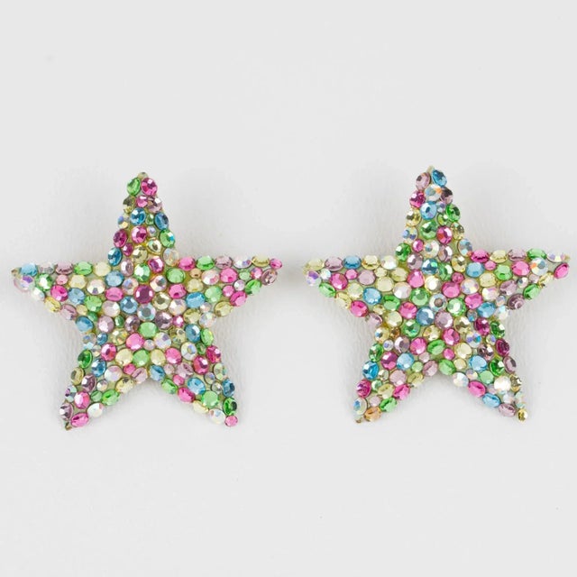 Contemporary Richard Kerr Pastel Multicolor Star Jeweled Clip Earrings - 2 Pieces For Sale - Image 3 of 6