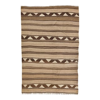 Vintage Kilim Red Handmade Flatweave Stripe Brown Wool Runner For Sale