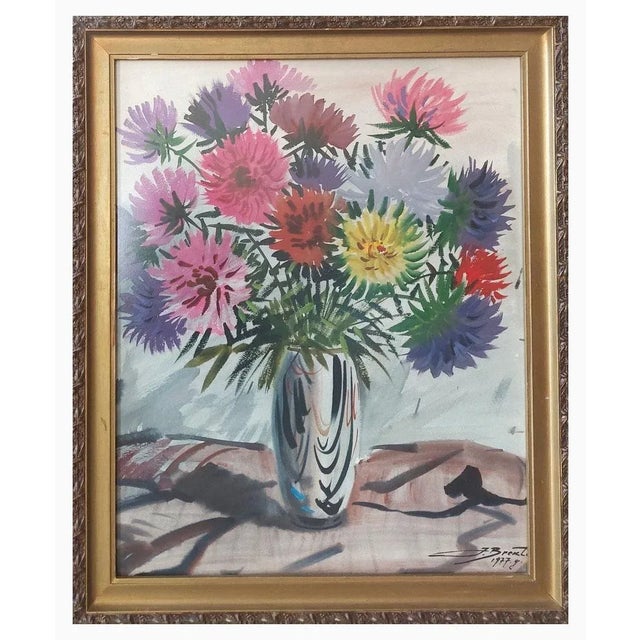 Janis Brekte, Aster Flowers, Watercolor on Paper, 1977 For Sale - Image 4 of 4