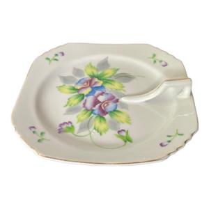 Vintage Lemon Dish – Hand-Painted Finger Plate Occupied Japan – Blue & Purple Floral Nappy With Gold Trim