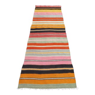 Striped Vintage Turkish Kilim Runner Rug - 34"x100" For Sale