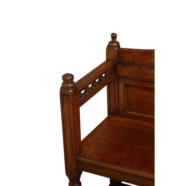 Brown Victorian Solid Oak Hall Bench For Sale - Image 8 of 13