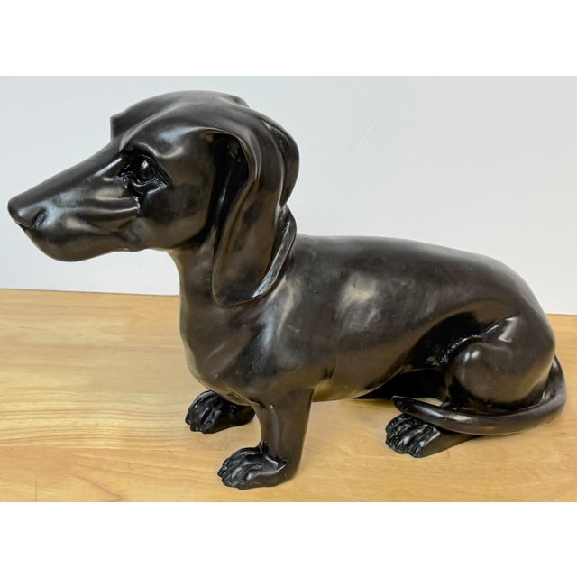 Art Deco French School Patinated Bronze of a Resting Dachshund For Sale - Image 3 of 8