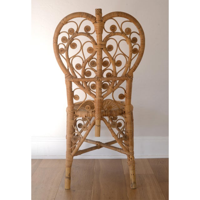 Brown Vintage 1970s Boho Bamboo & Rattan Heart Back Chair For Sale - Image 8 of 17