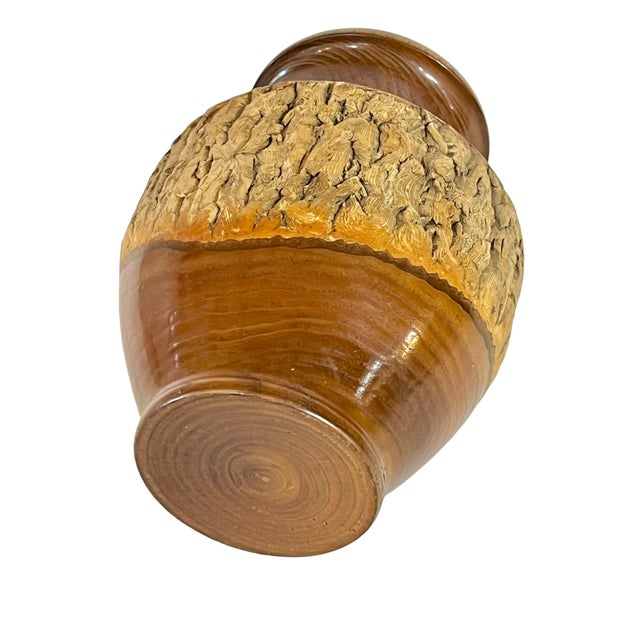 Wood Vintage Japanese Treen Tea Caddy Carved Wood Bark For Sale - Image 7 of 7