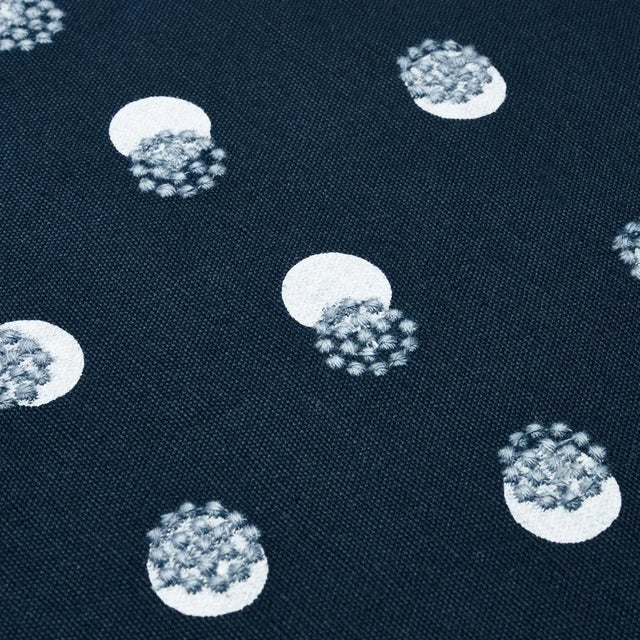 Schumacher Schumacher Taylor Embroidery Fabric in Sky on Navy For Sale - Image 4 of 4