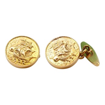 Yellow Gold Cufflinks with Caravels, Set of 2 For Sale