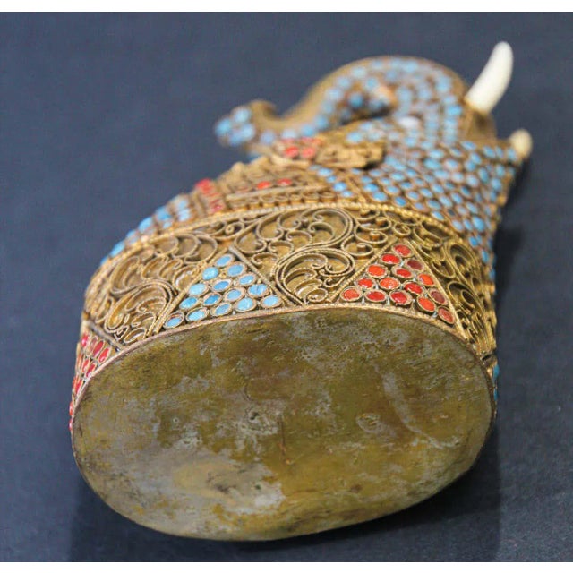 Indian Mughal Style Gem-Set Gilt Brass Elephant Shape Snuff Box For Sale - Image 10 of 11