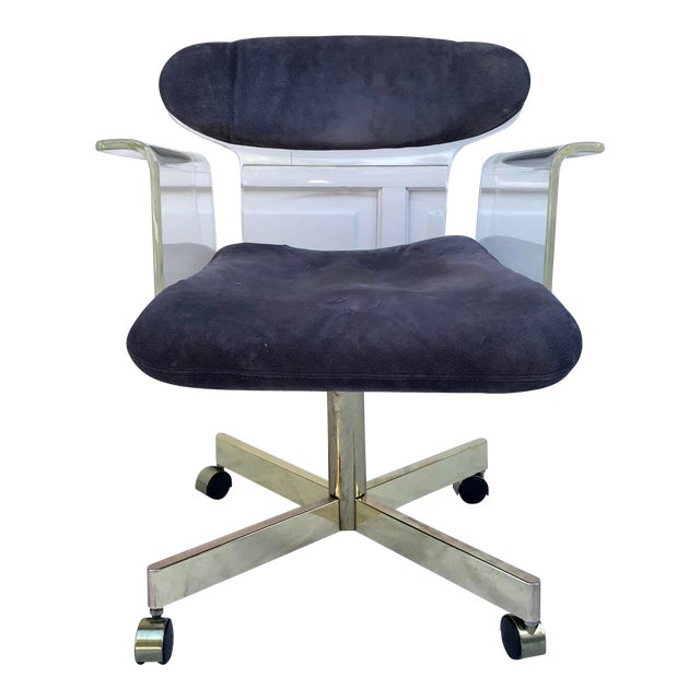 1960s Molded Lucite and Brass Kagan Style Desk Chair For Sale