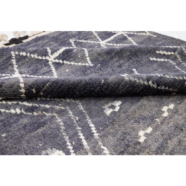 Modern Moroccan Style Handmade Gray Wool Rug With Tribal Motif For Sale - Image 13 of 14