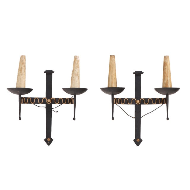 A Set of 4 French Large Gothic Style Iron Wall Sconces, C. 1950. For Sale - Image 4 of 7