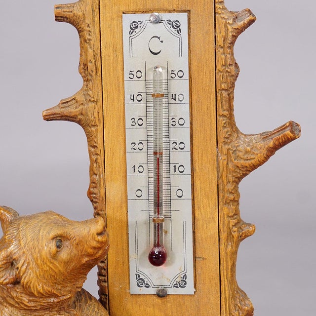 A Wooden Carved Black Forest Thermometer With Bear For Sale - Image 4 of 7