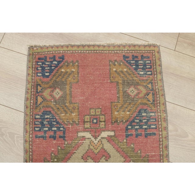 Textile 1970s Turkish Vintage Geometric Wool Oushak Doormat Rug For Sale - Image 7 of 9