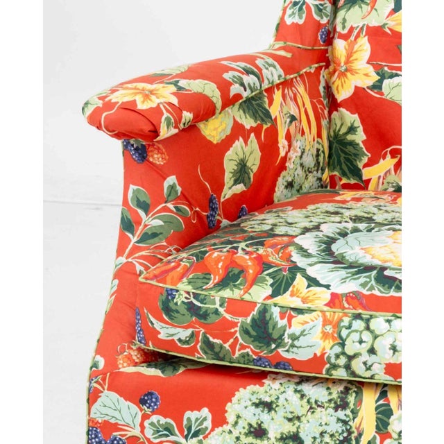 Foliate Pattern Upholstered Wingback Armchair For Sale - Image 4 of 8