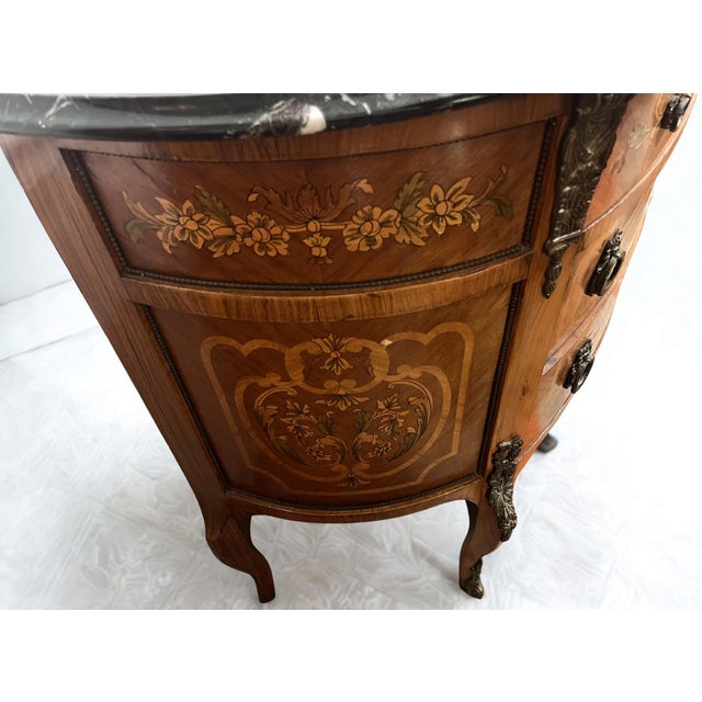 Mid 20th Century Mid 20th Century Marble Top Three Drawer Floral Motif Commode For Sale - Image 5 of 11