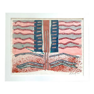 Barbara Beck Framed 1990 Abstract Watercolor Painting on Paper - Signed/Dated/Framed in White Wood