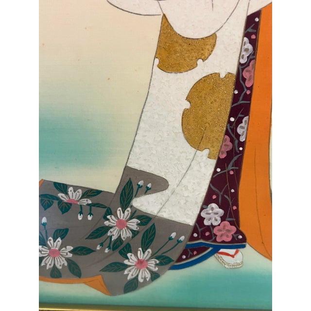 Mid-Century Japanese Silk Paintings by Ishikawa Kiyohiko - Framed - A Pair For Sale - Image 9 of 12