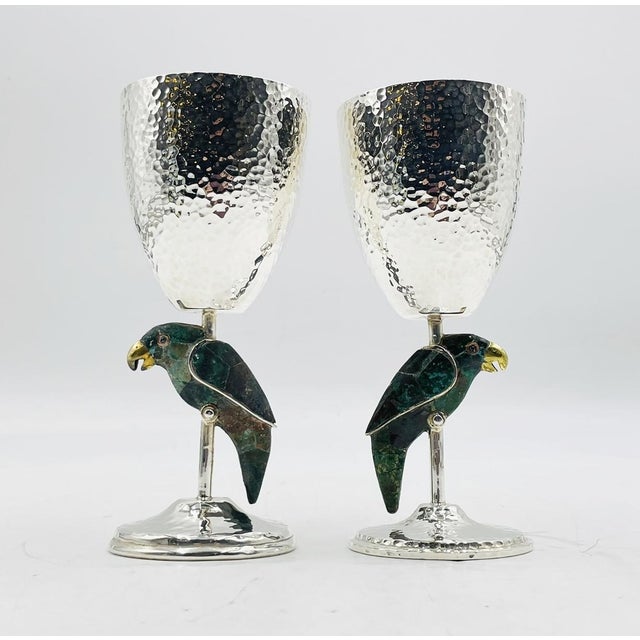 1980s 1980s Emilia Castillo Parrot Goblets for Los Castillo, Mexican Modern Silver - a Pair For Sale - Image 5 of 13
