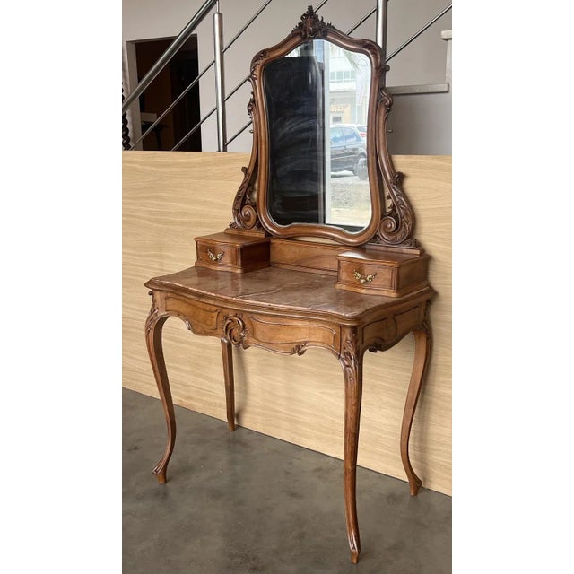 Victorian Carved Mahogany Dresser Table with Attached Mirror, 1850 For Sale - Image 3 of 13