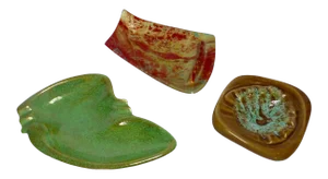 1960s Mid-Century Ceramic Hand-Painted Ashtrays - Set of 3