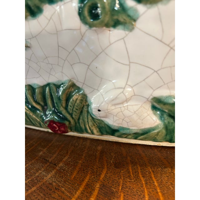 White Vintage Extra Large French Barbotine Style Majolica Jardinere With Crackle Finish For Sale - Image 8 of 9