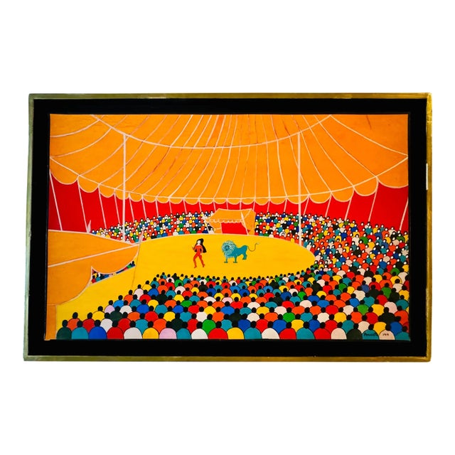 Nicola Ortis Poucette, Circus (1971) — Oil on Board, Framed, Artist Signed — Ex-Wally Findlay For Sale
