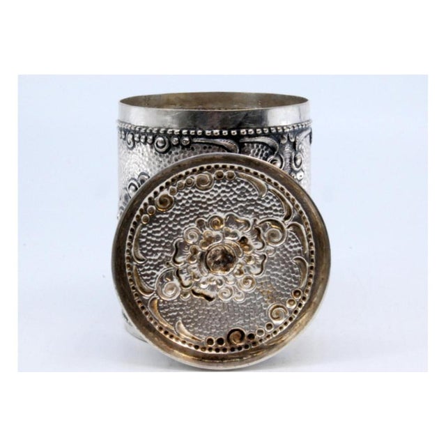 Metal Embossed and Hammered Silver Tea Box For Sale - Image 7 of 11