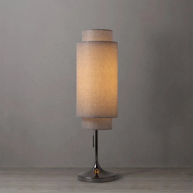 Nova 1960s Nova of California Mid Century Lollipop Linen Table Lamp - Black Nickel, Cashmere Gray Linen Shade, on/Off Pull C For Sale - Image 4 of 15