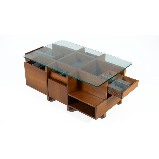 Metal Mid-Century Modern Coffee Table with Wood and Glass Compartments, Italy, 1970s For Sale - Image 7 of 14
