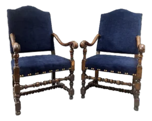 Pair of French Louis XIV Period 17th Century Armchairs