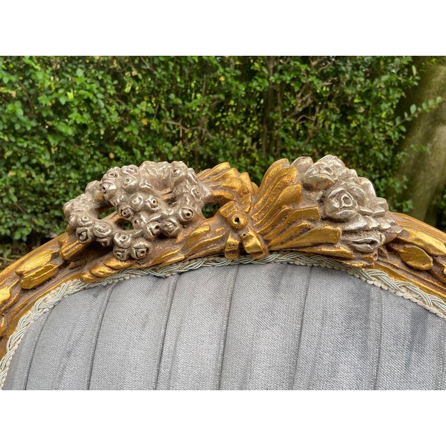 Light Gray Late 20c Louis XVI Style Gray Velvet Gold Settee With Silver Details For Sale - Image 8 of 18