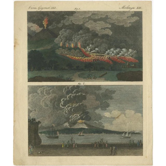 1798 Engraving of Mt. Vesuvius Eruptions - Lava in 1760, Ashes in 1794 : This 1798 hand-coloured copperplate engraving is...