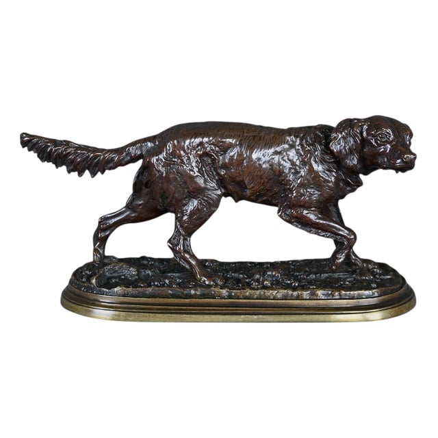 P-J. Mêne, Spaniel on Point, Mid-19th Century, Bronze For Sale