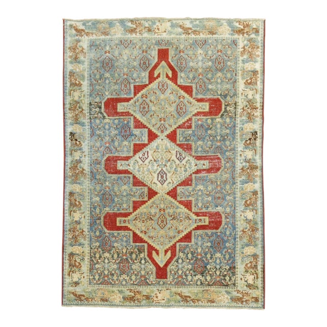 Fine Blue Red Antique Persian Senneh Rug - 3'5" x 5' For Sale