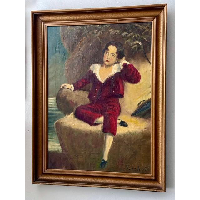 Vintage Oil Painting Portrait "The Red Boy" Framed For Sale In New York - Image 6 of 13