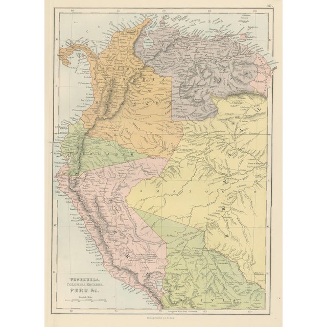 Antique South America Map, 1884 For Sale - Image 3 of 11