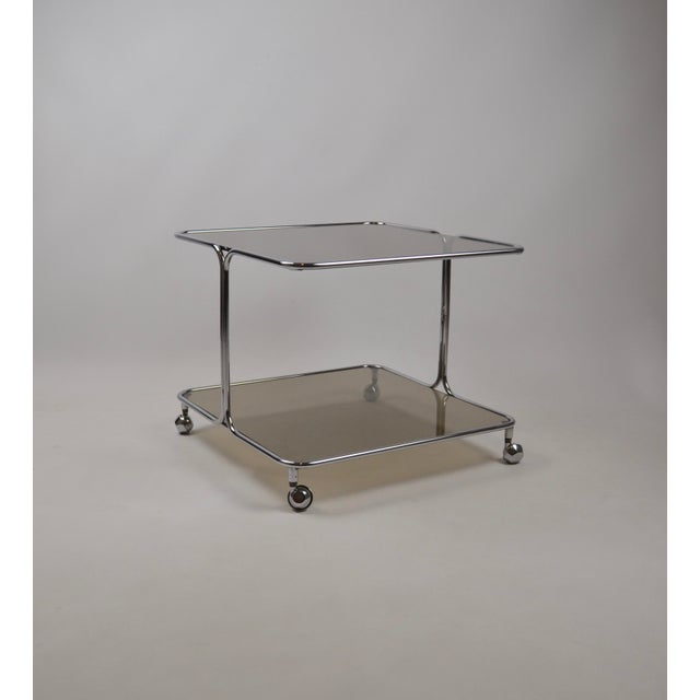 1970s Italian Chrome and Smoked Glass Coffee Table on Casters, 1970s For Sale - Image 5 of 18