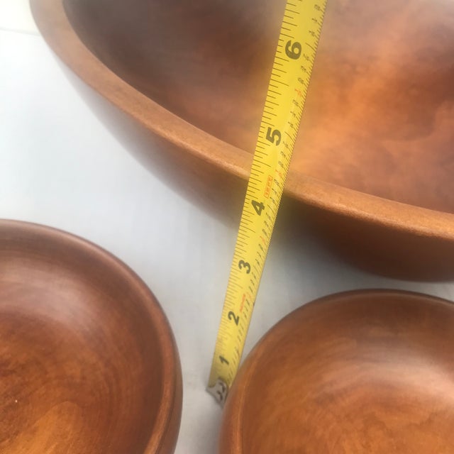 Brown Vintage Wooden Salad Bowl Set - 9pcs For Sale - Image 8 of 14