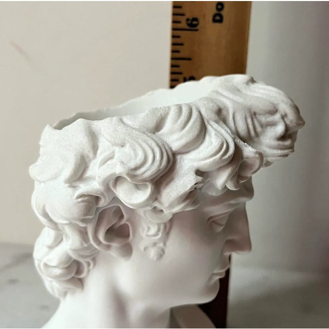 Antique White David Head Bust Planter Vase Statue Michelangelo Home Decor 5.5” For Sale - Image 8 of 10
